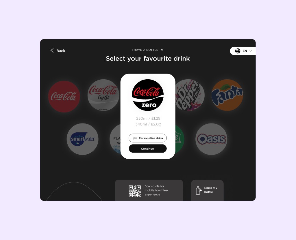 Coca-Cola Freestyle drink selection UI